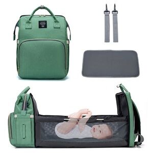 LEQUEEN Baby Diaper Bag Waterproof  Backpack Portable Crib Changing Station EUC.